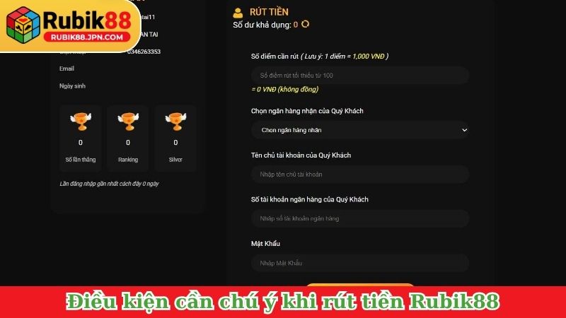 Điều kiện cần chú ý khi rút tiền Rubik88